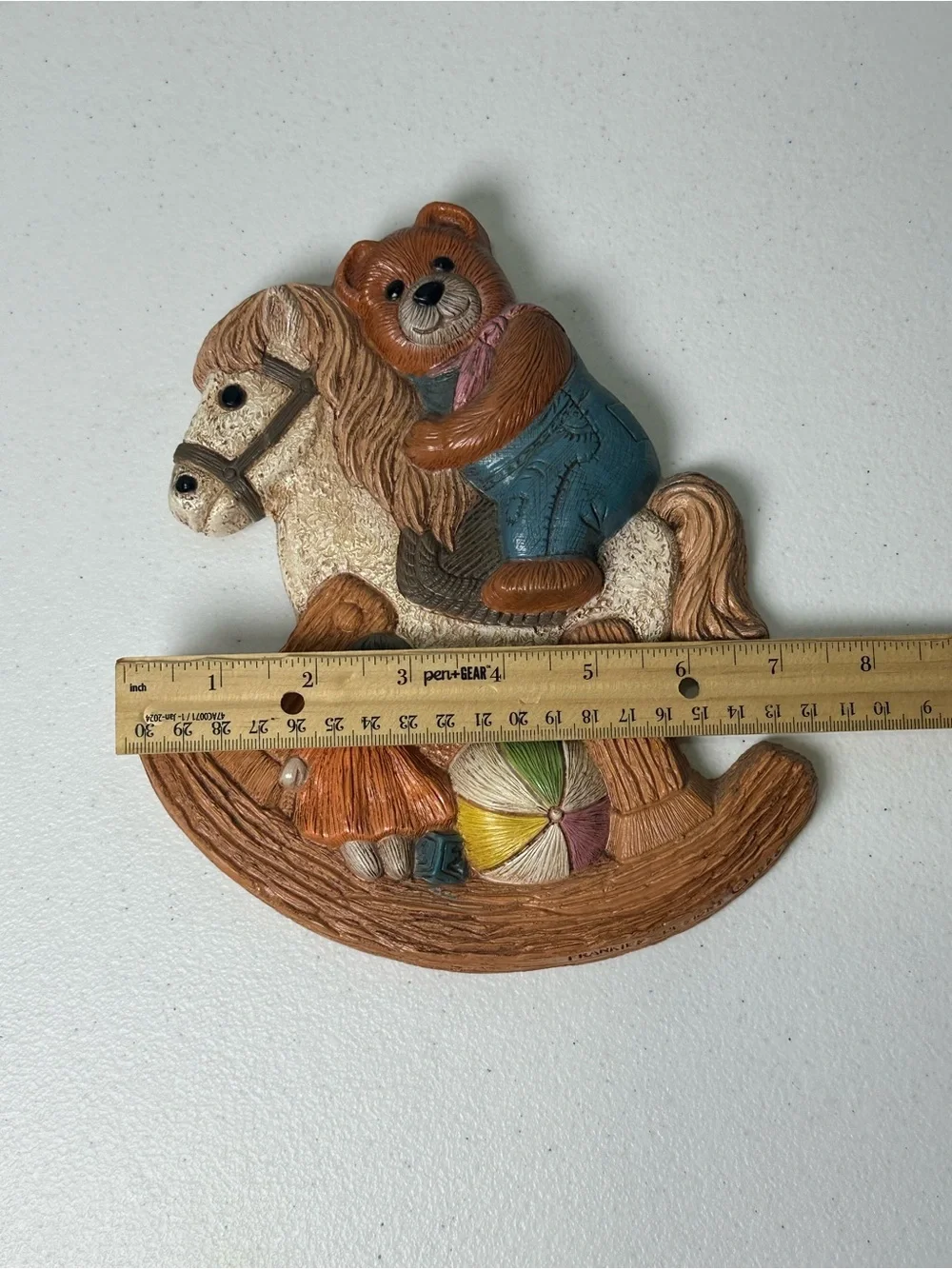 Vintage Homco Frankie’s Designs Brown Teddy Bear Cream Rocking Horse Wall Accent